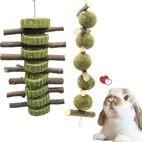 2pcs rabbit chew toys bunny hamster chew toys with apple wood sticks natural grass cake and