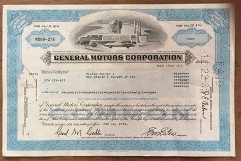 Vintage General Motors Corp Old Stock Certificate Collectible Dt 1979