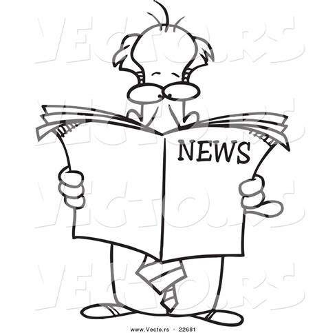 Vector Of A Cartoon Standing Businessman Reading The News Coloring