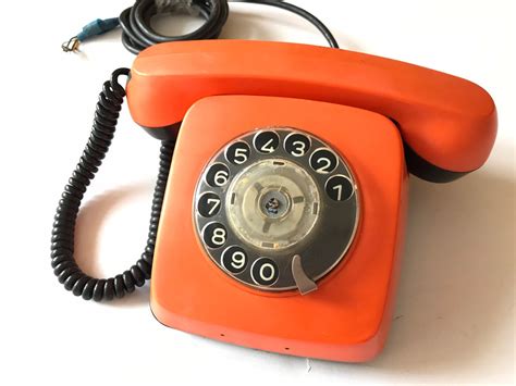 Vintage Rotary Telephone Orange Rotary Phone Etsy