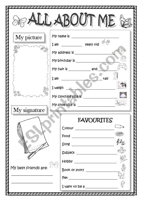 All About Me Worksheet All About Me Esl Worksheet By Gabaso In 2021