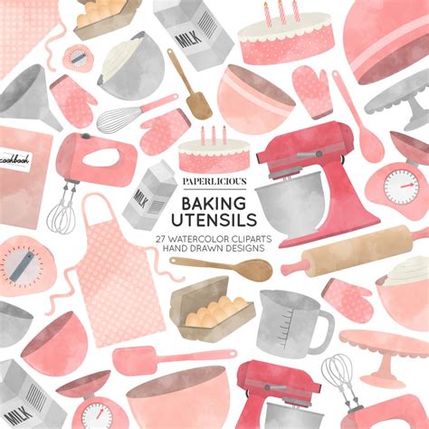 Baking Watercolor Cliparts Baking Illustration Cooking Etsy Uk