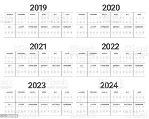 2019 2020 2021 2022 2023 2024 年カレンダー ベクター デザイン テンプレート 2019年のベクターアート素材