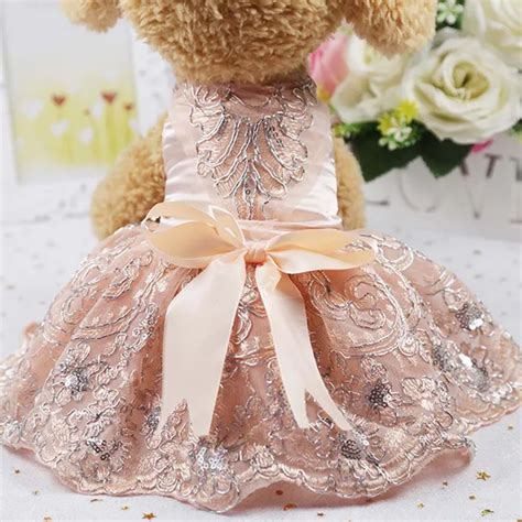 Summer Dog Dress Embroidered Silk Lace Dress For Small Dogs Pink