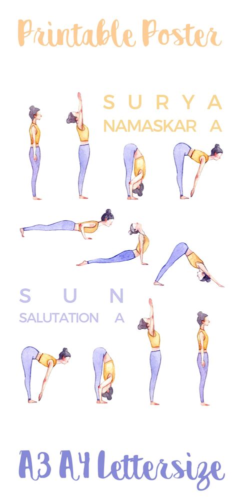 Sun Salutation Yoga Poster Printable Ashtanga Illustration Etsy How