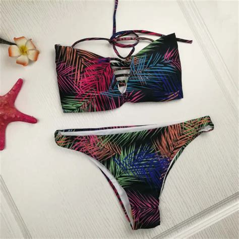 Hongfenyueding Swimsuit Bandage Sexy Brazilian Thong Bikini Set Bandeau Swimwear Womens