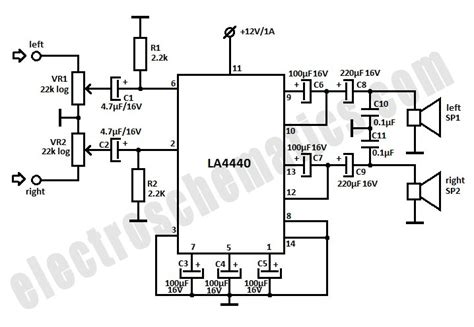 This la4440 amplifier ic is most suitable for low power audio applications, it has good ripple rejection as 46db and has good channel separation. LA4440 Stereo Amplifier Circuit