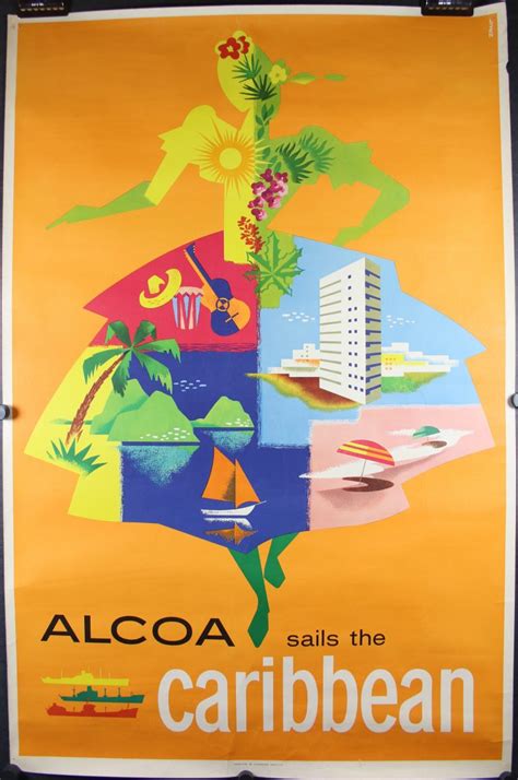 Alcoa Sails The Caribbean Original Vintage Travel Poster
