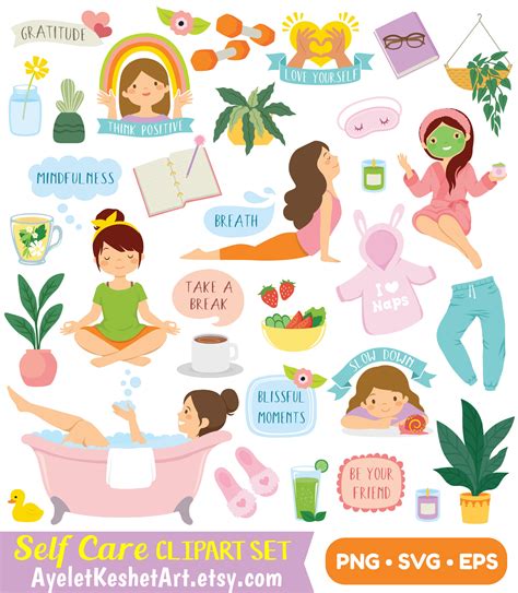 Self Care Clipart Set Cute Clipart Bundle Of Wellbeing And Etsy Israel