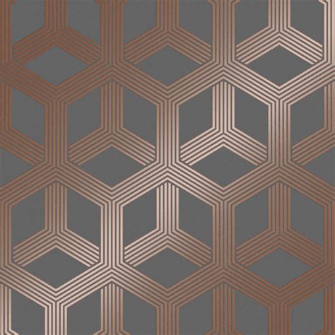 Hexa Geometric Wallpaper In Charcoal And Rose Gold I Love Wallpaper