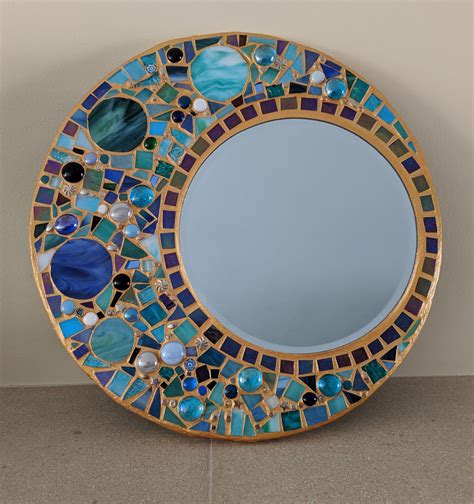 Stained Glass Mirror Mosaic Mirror Circular Stained Glass Etsy Uk Glass Mosaic Mirror