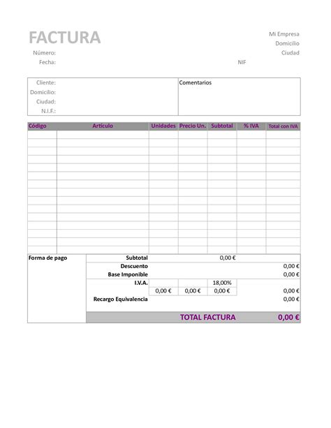 Plantilla De Factura Simple Con Excel Plantillas Grat
