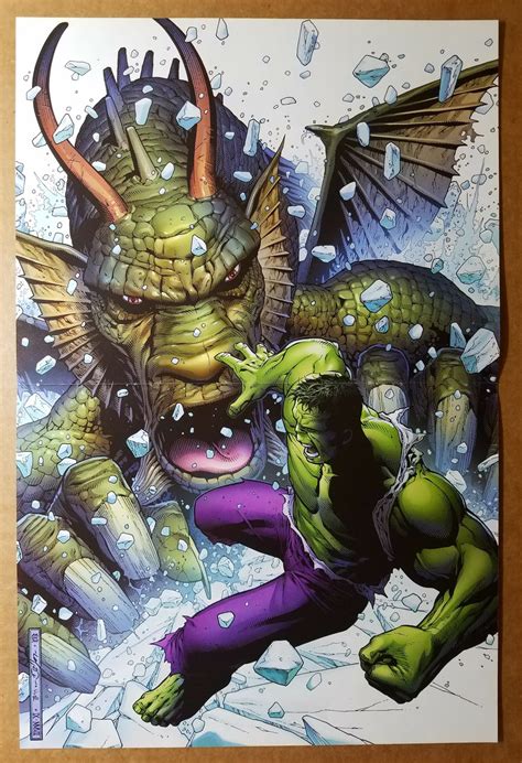 Hulk Vs Fin Fang Foom Marvel Comics Poster By Jim Cheung