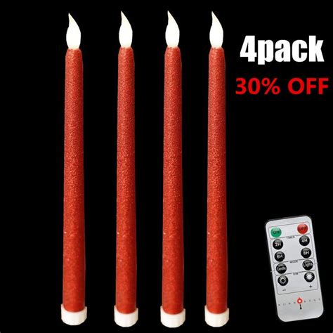 Red Glitter 11 Flameless Taper Candles With Remote And Timerwarm