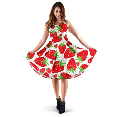 Strawberry Pattern Print Design Sb01 Midi Dress Jorjune