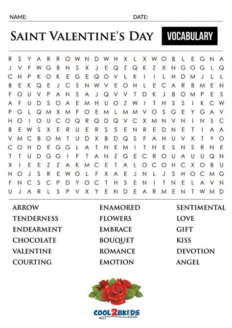 Printable Valentines Day Word Search Cool2bkids