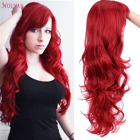 Long Silk Straight Red Hair Wig Heat Resistant Synthetic Wigs Full Bangs Cosplay Munimoro Gob Pe
