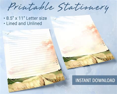 Printable Stationery Paper With Watercolor Landscape Of Grass Field