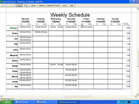 Excel Work Schedule Template — Db