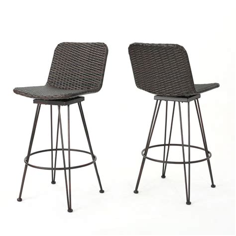 Noble House Tobias Swivel Wicker Outdoor Bar Stool 2 Pack 301738