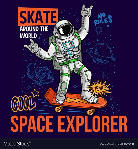 Skater Astronaut Spaceman Ride On Space Skateboard