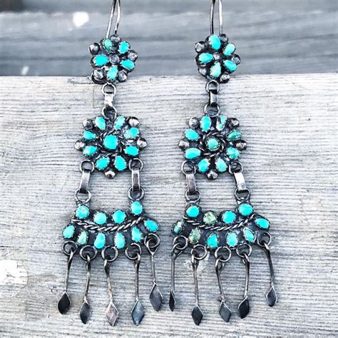 Very Early Pair Of Turquoise And Silver Chandelier Earrings Most