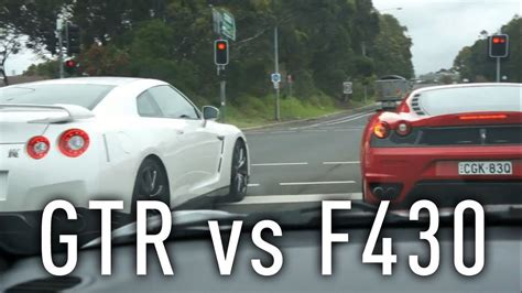 In this video you'll see a 720hp ferrari 488 gtb tf720 competing an 800hp nissan gtr on the drag strip! Nissan GTR vs Ferrari F430 - YouTube