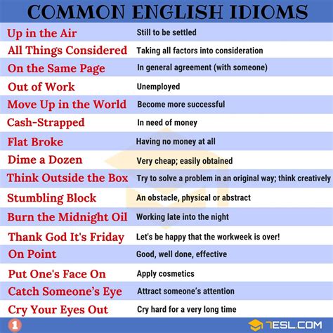 List Of Idioms 1500 Idioms List From A Z 7esl