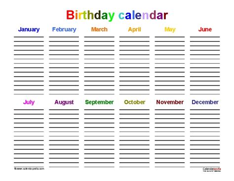 Office Birthday Calendar Template Pdfsimpli