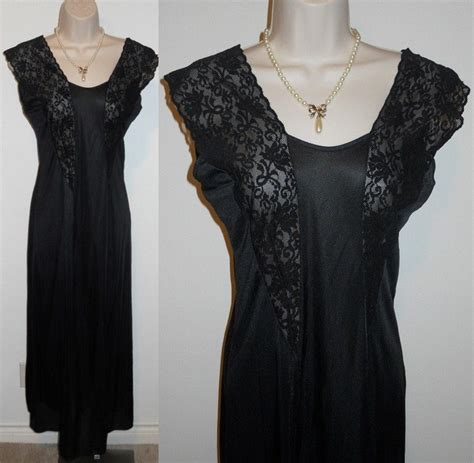 Vintage Sexy Ucw Black Lacy Long Nightgown 1980 S The Etsy