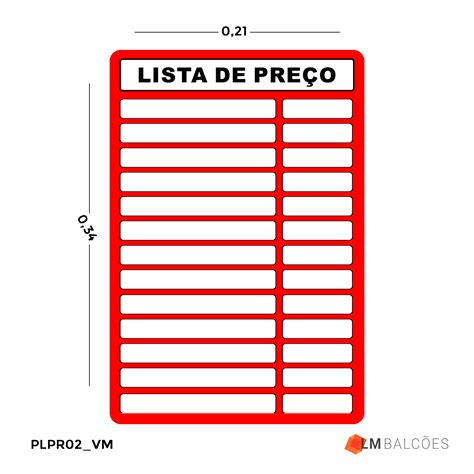 Placa Lista De Preço Reutilizável Em Pvc 021 X 034 Cm Vermelho