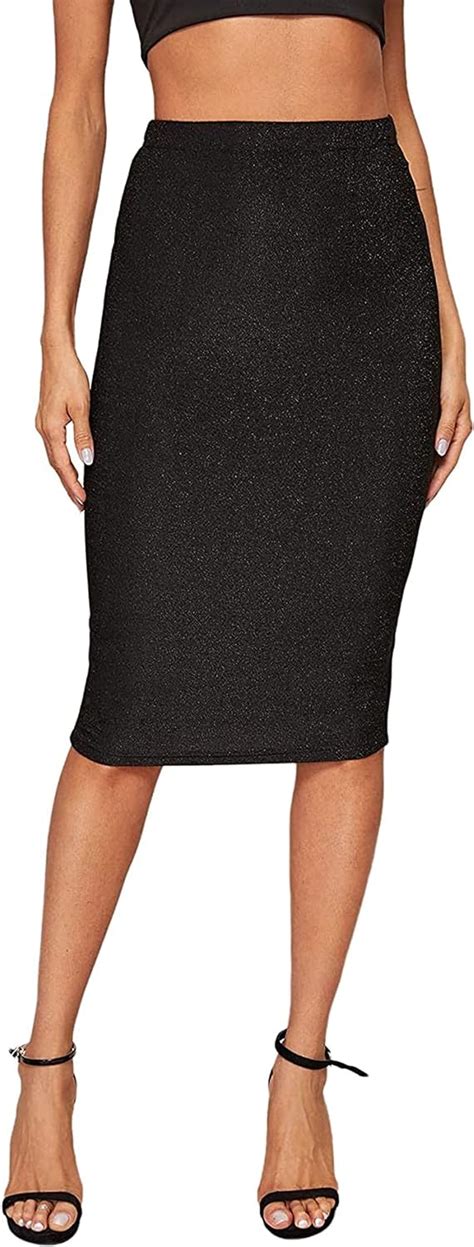 Womens Solid Basic Below Knee Stretchy Pencil Skirt Uk Clothing