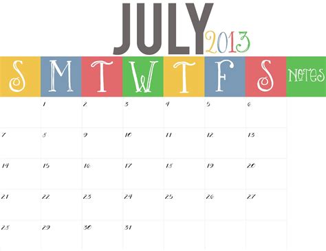 5 Best Images Of July 2013 Calendar Printable Free August 2013