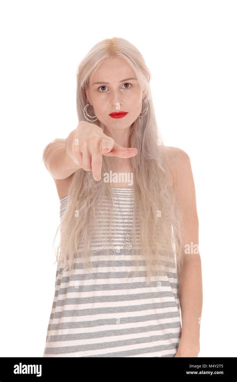 Serious Woman Pointing Finger At Camera Stock Photo Alamy