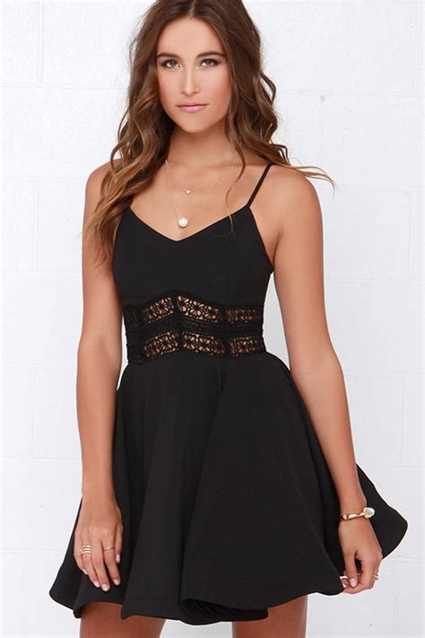 Pretty Black Dress Lace Dress Skater Dress 4800 Lulus