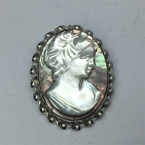 Vintage 1950s Sterling Mother Of Pearl And Abalone Cameo Pendant Etsy