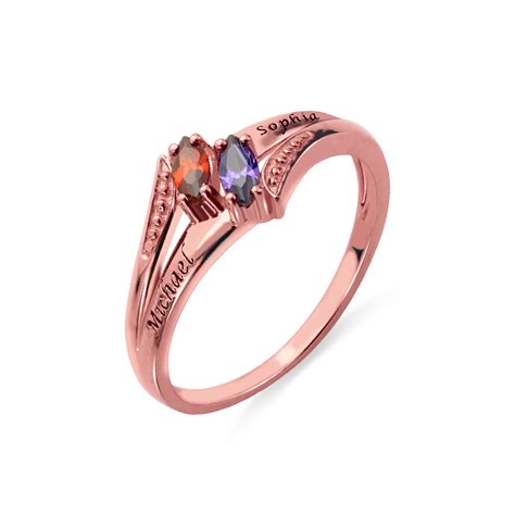 Rose Gold Double Birthstones Ring