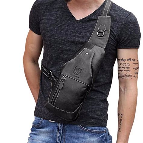 Men Genuine Leather Sling Chest Bag Cross Body Messenger Shoulder Pack