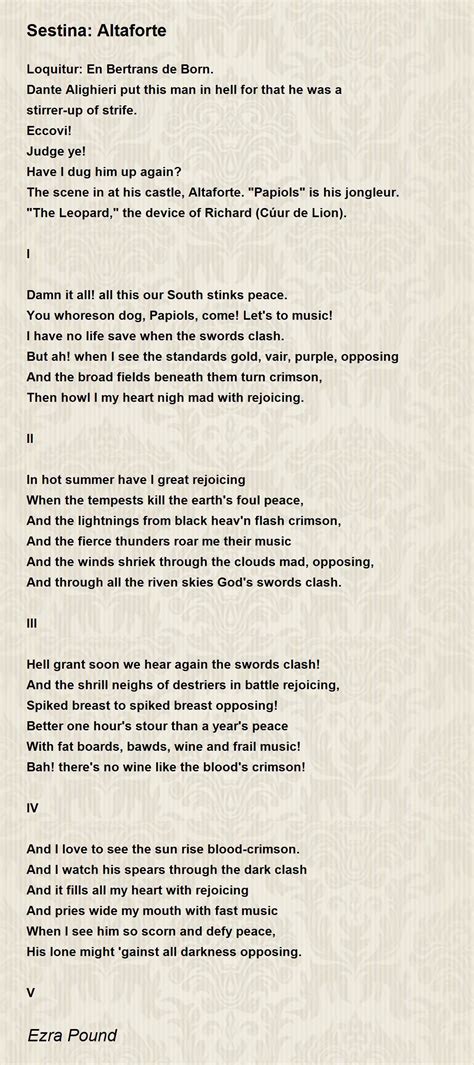 Sestina Altaforte Poem By Ezra Pound Poem Hunter