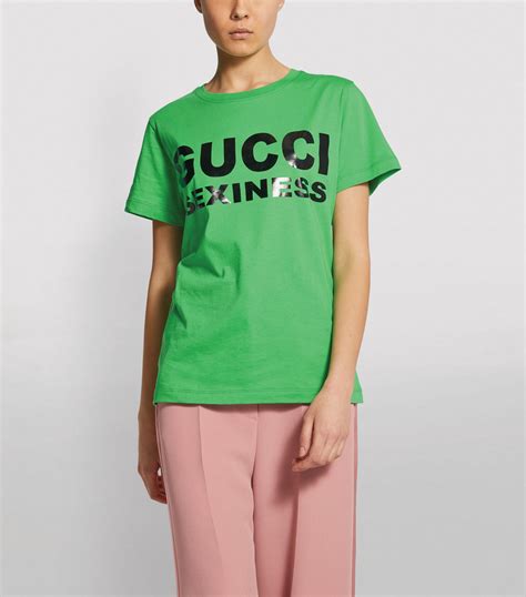 Womens Gucci Green Sexiness Slogan T Shirt Harrods Uk