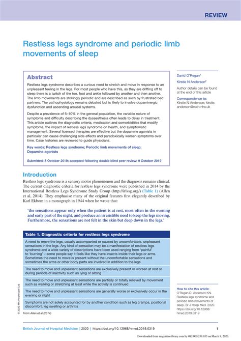 Pdf Restless Legs Syndrome And Periodic Limb Movements Of Sleep