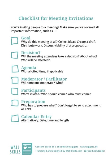 Checklist For Meeting Invitations Wall