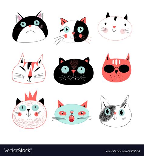 Graphic Seamless Portraits Of Cats Royalty Free Vector Image