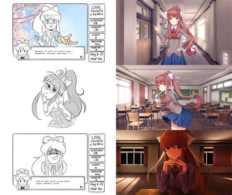 Monika And Fany Concept Art Comparison Doki Doki Literature