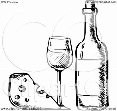 Cheese Wine Vector Clipart Wedge Illustration Sketched