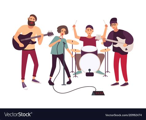 Indie Rock Music Band Performing On Stage Or Vector Image