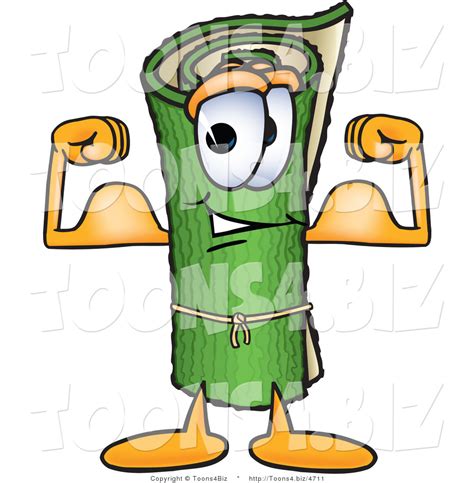 Vector Illustration Of A Carpet Roll Mascot Flexing His Arm Muscles By