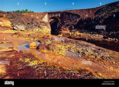 Rio Tinto River With Red Water Because It Have A Lot Of Iron Oxide