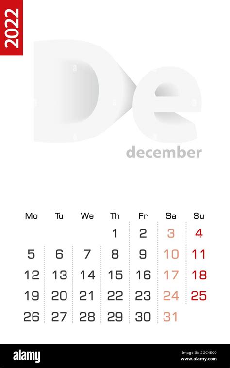 Plantilla De Calendario Minimalista Para Diciembre De 2022 Calendario