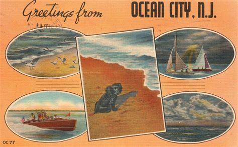 Vintage Postcard 1945 Greetings From Ocean City New Jersey Nj Ocean